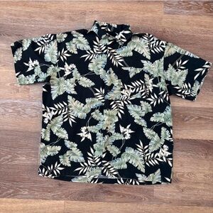 CHAPS Ralph Lauren Black and Green Leaf Print Shirt